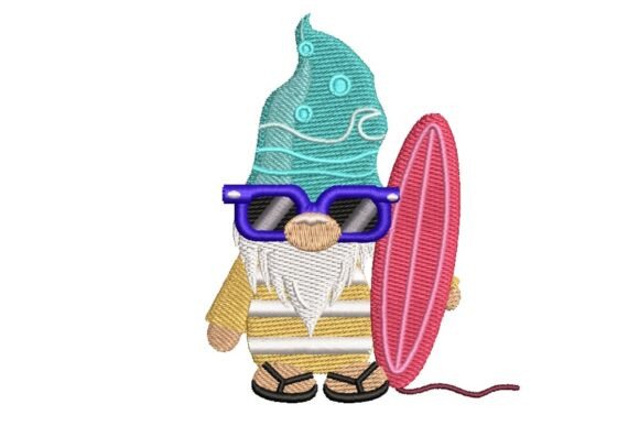 Summer Beach Gnome with Surfboard Embroidery Design